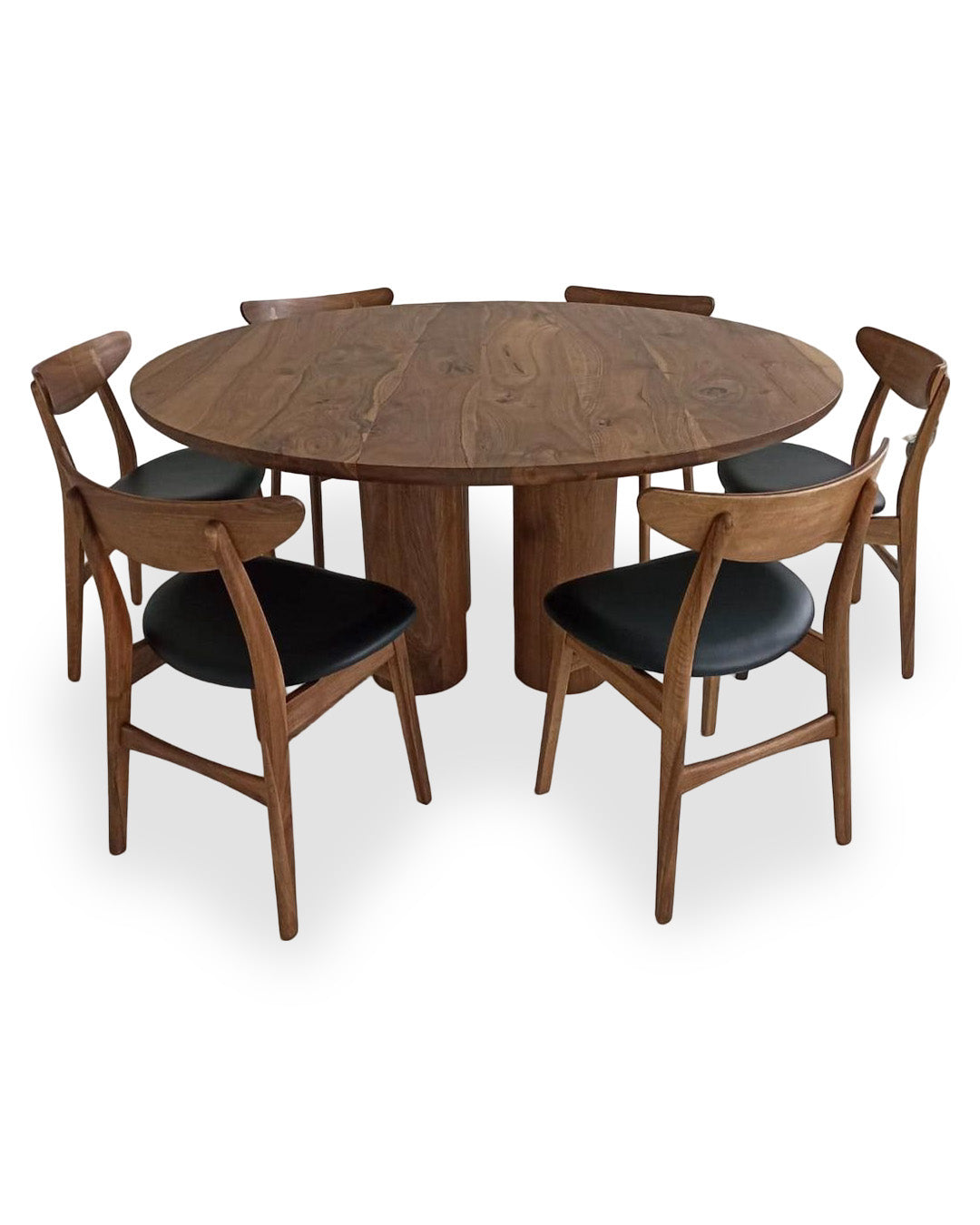 Table à manger ronde extensible design Ameline en noyer chocolat