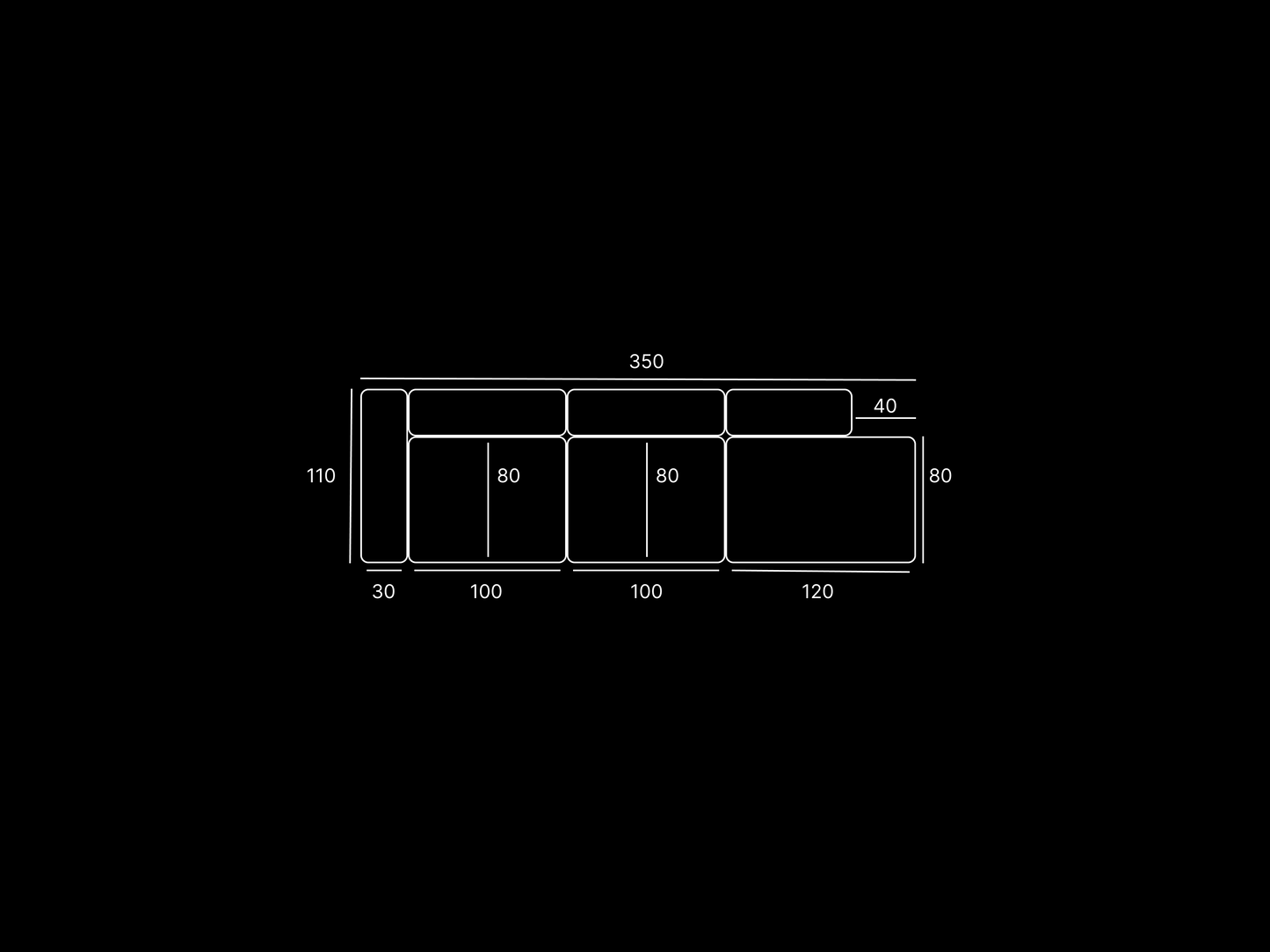 Technical drawing of Milano modular sofa from Talia Haus