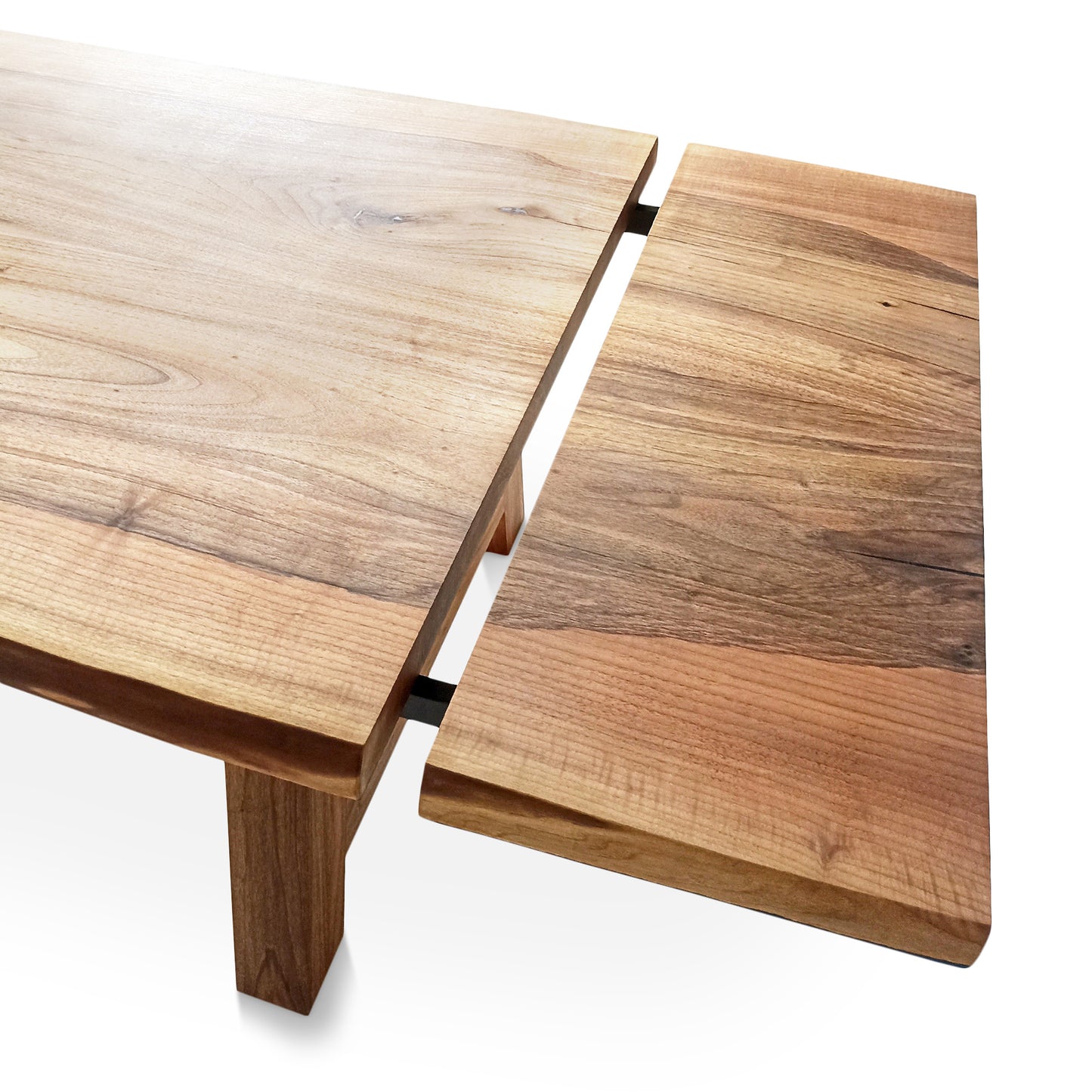 Beli farmer-style custom solid wood dining table in walnut, top view – handcrafted bespoke table made from FSC-certified walnut planks, featuring rustic design, premium craftsmanship, and sustainable materials by Talia Haus.