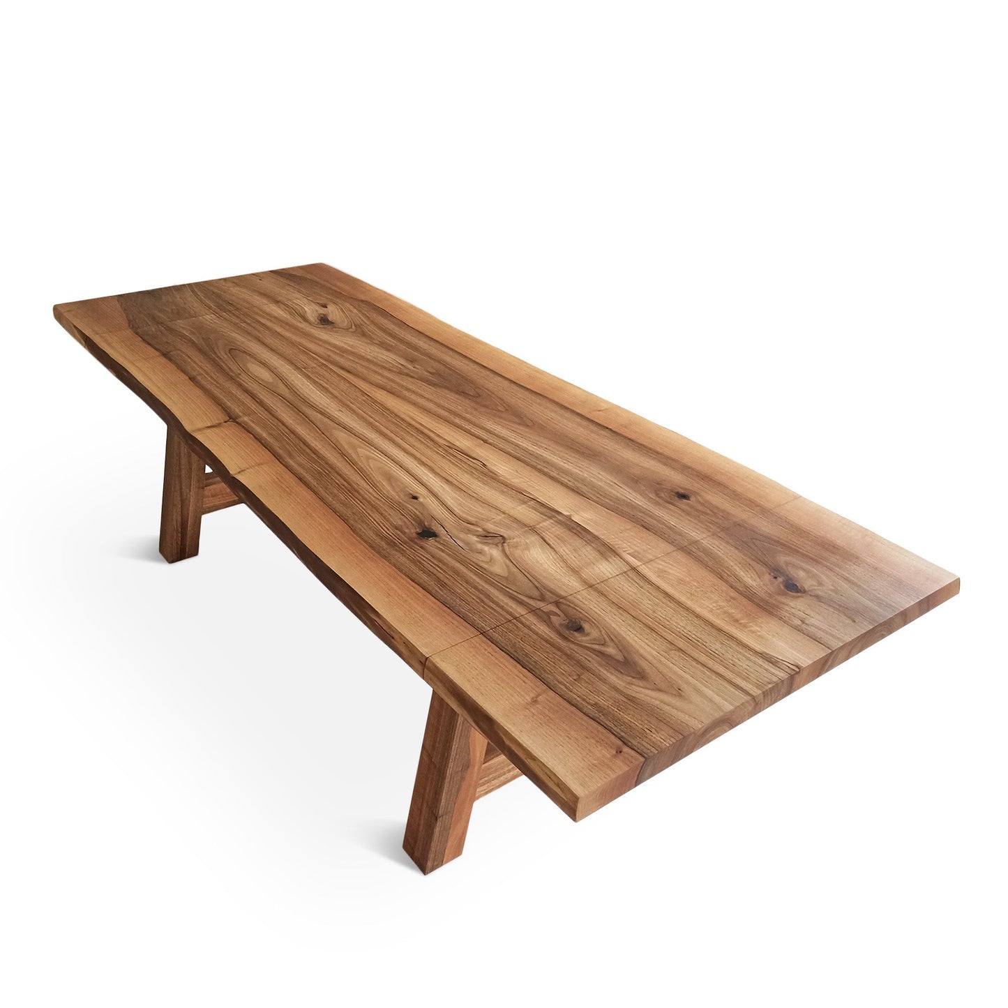 Beli farmer-style custom solid wood dining table in walnut, top view – handcrafted bespoke table made from FSC-certified walnut planks, featuring rustic design, premium craftsmanship, and sustainable materials by Talia Haus.