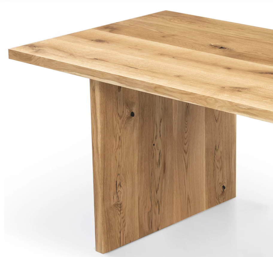 Luxury oak dining table with wood plate legs – perfect for modern interiors with a vibe of rustic style.