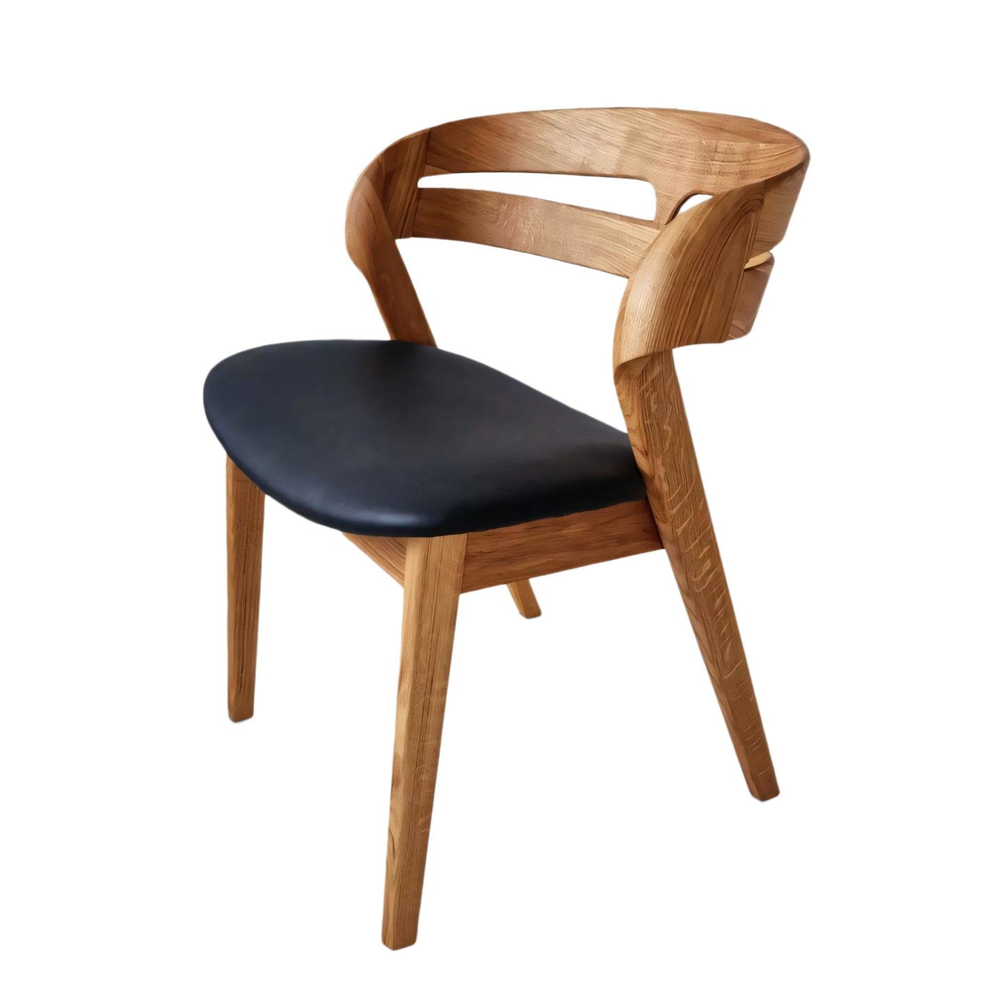 Solid wood and natural leather curved dining chair - style and high quality.