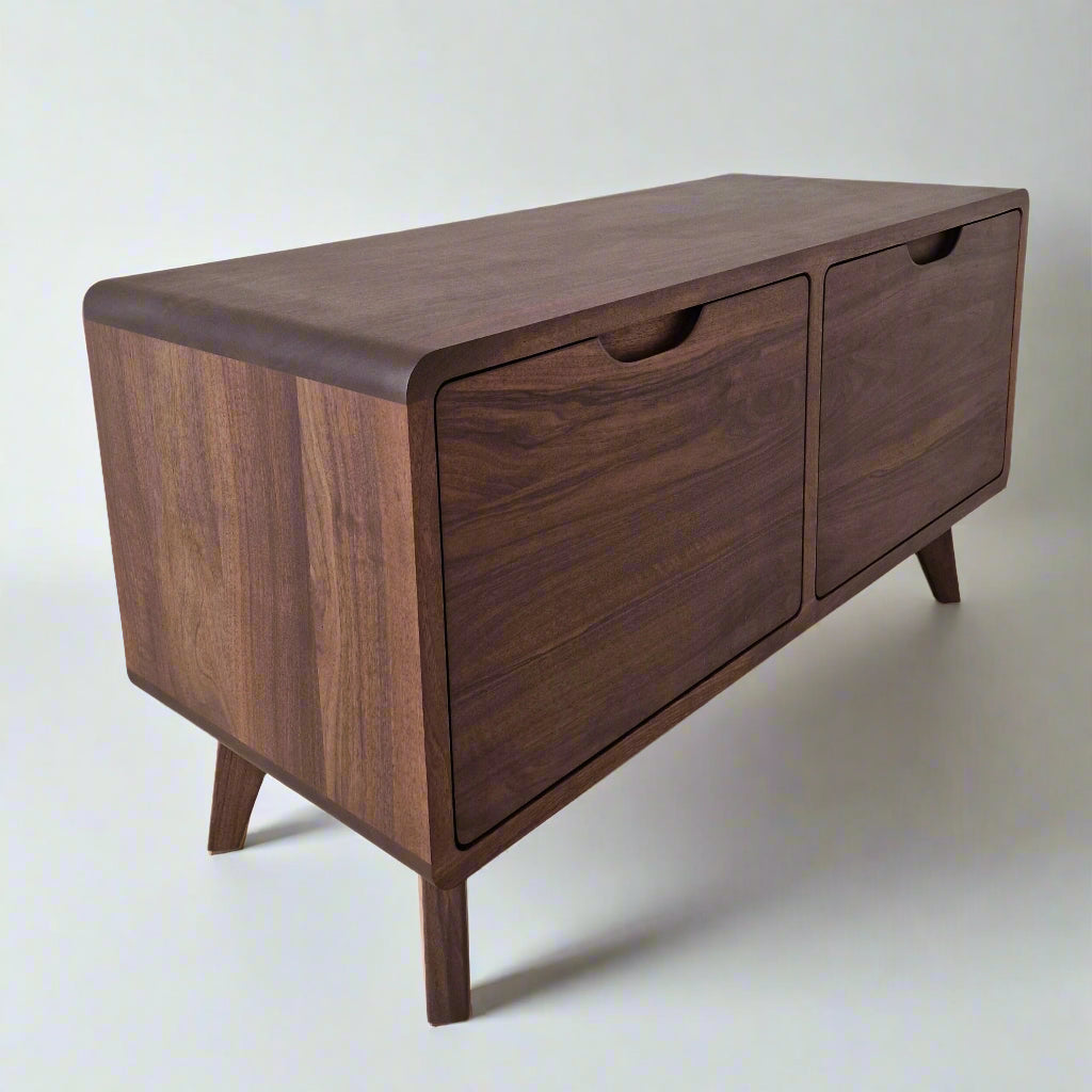 Elegant solid walnut sideboard buffet with ample storage, featuring a modern design, smooth wood grain, and soft-close doors—perfect for dining or living rooms.