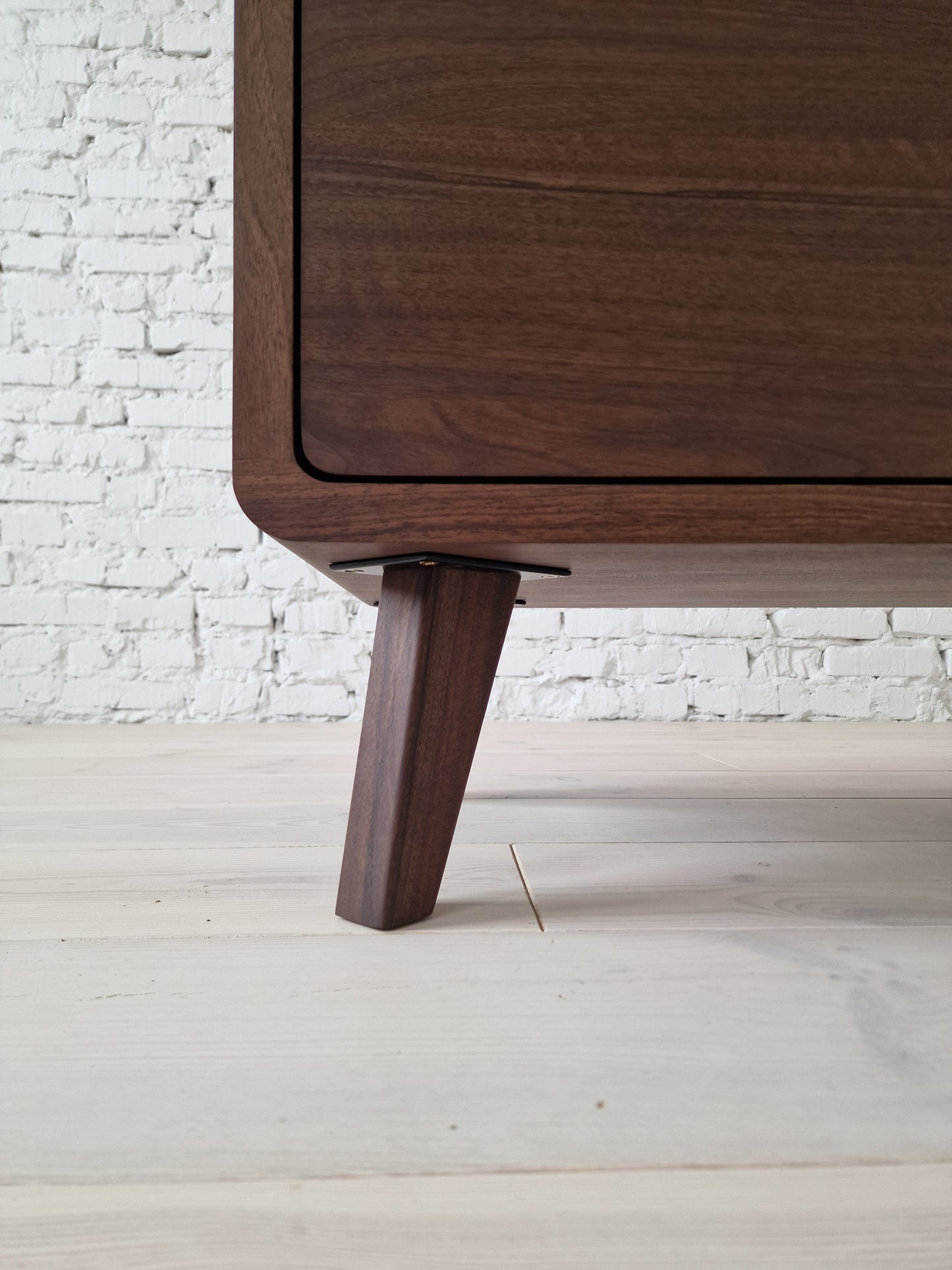 Elegant solid walnut sideboard buffet with ample storage, featuring a modern design, smooth wood grain, and soft-close doors—perfect for dining or living rooms.