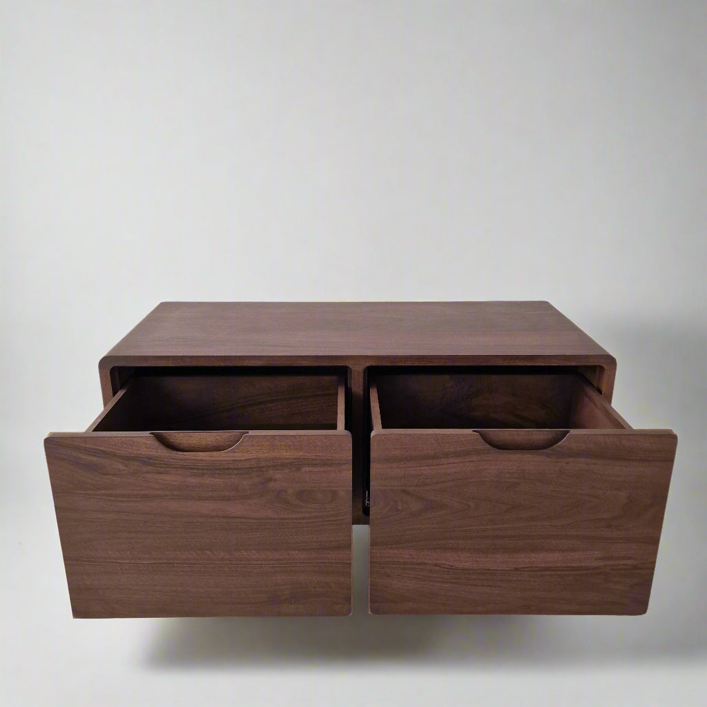 Elegant solid walnut sideboard buffet with ample storage, featuring a modern design, smooth wood grain, and soft-close doors—perfect for dining or living rooms.