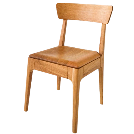 Minimalistic solid wood dining chair in natural oak with a wood seat.