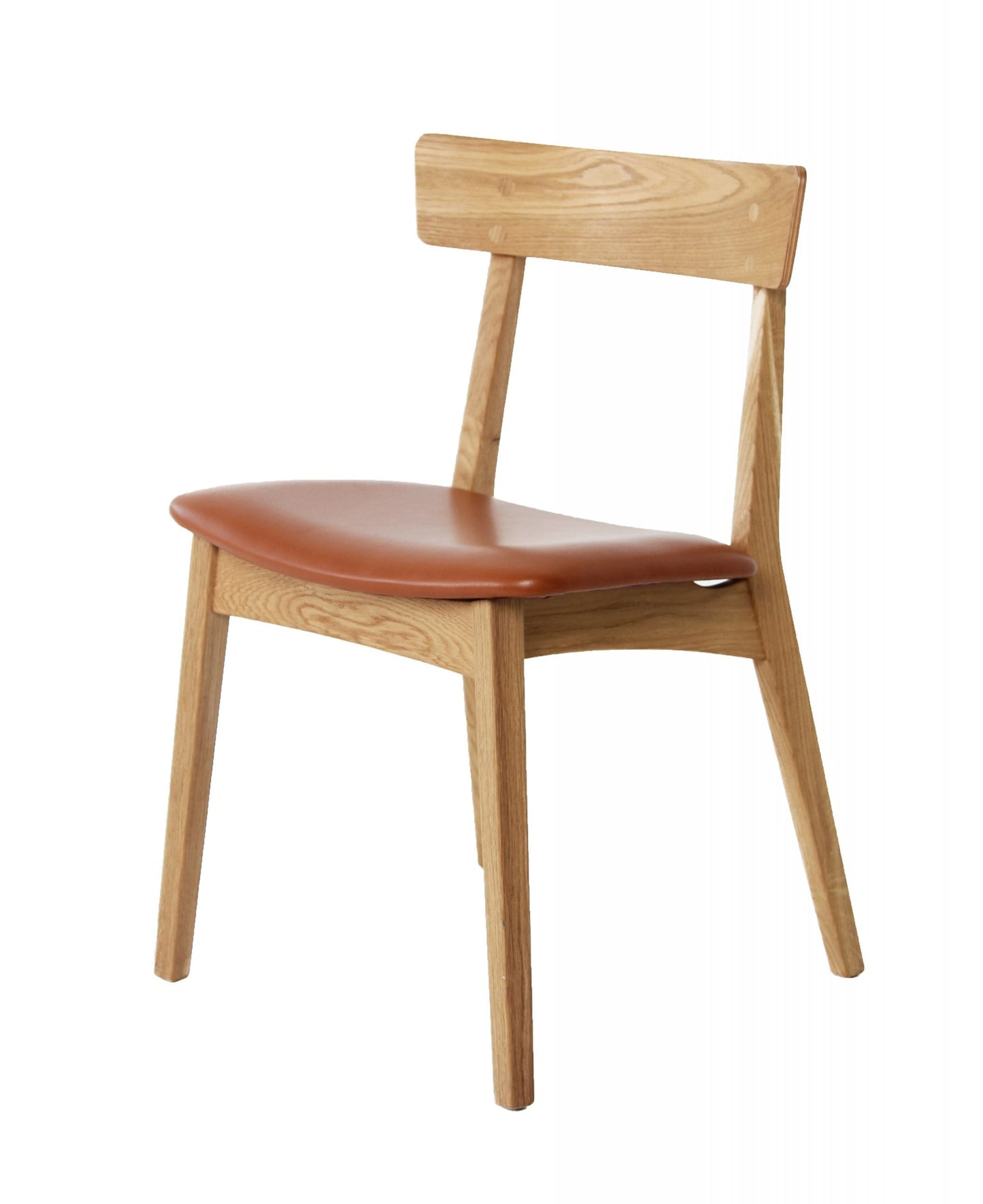 Solid Wood Minimalistic Dining Chair in Natural Oak with Natural Leather Seat in Brown!