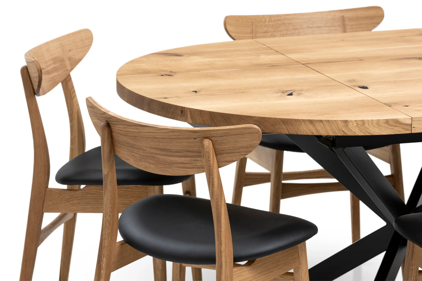 Solid Wood Round Extendable Dining Table with Metal Spider Leg!