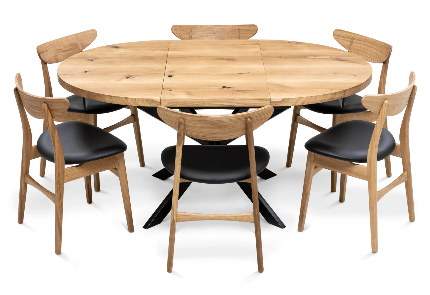 Solid Wood Round Extendable Dining Table with Metal Spider Leg with Dining Chairs!