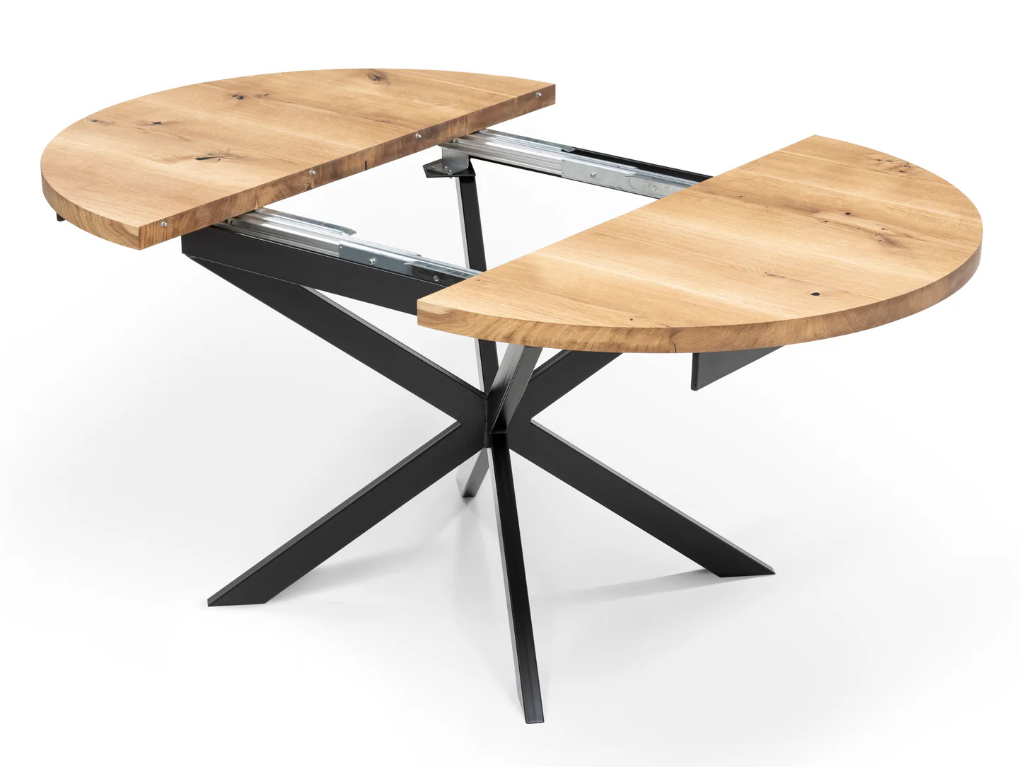 Solid Wood Round Extendable Dining Table with Metal Spider Leg!