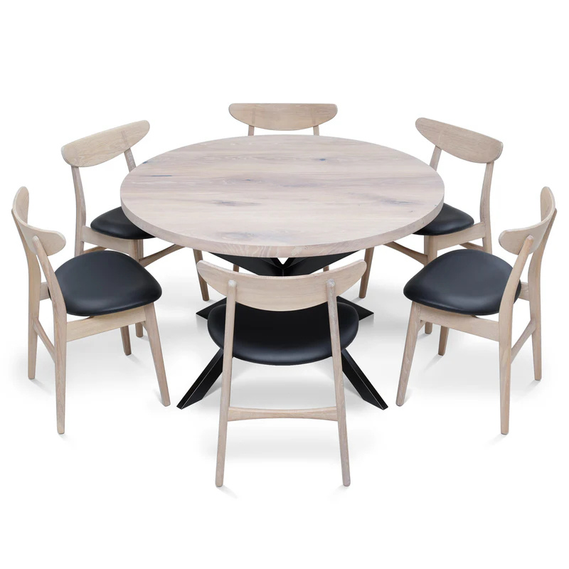 Solid Wood Dining Chair in White Oak and Natural Black Leather - Ultimate Comfort!