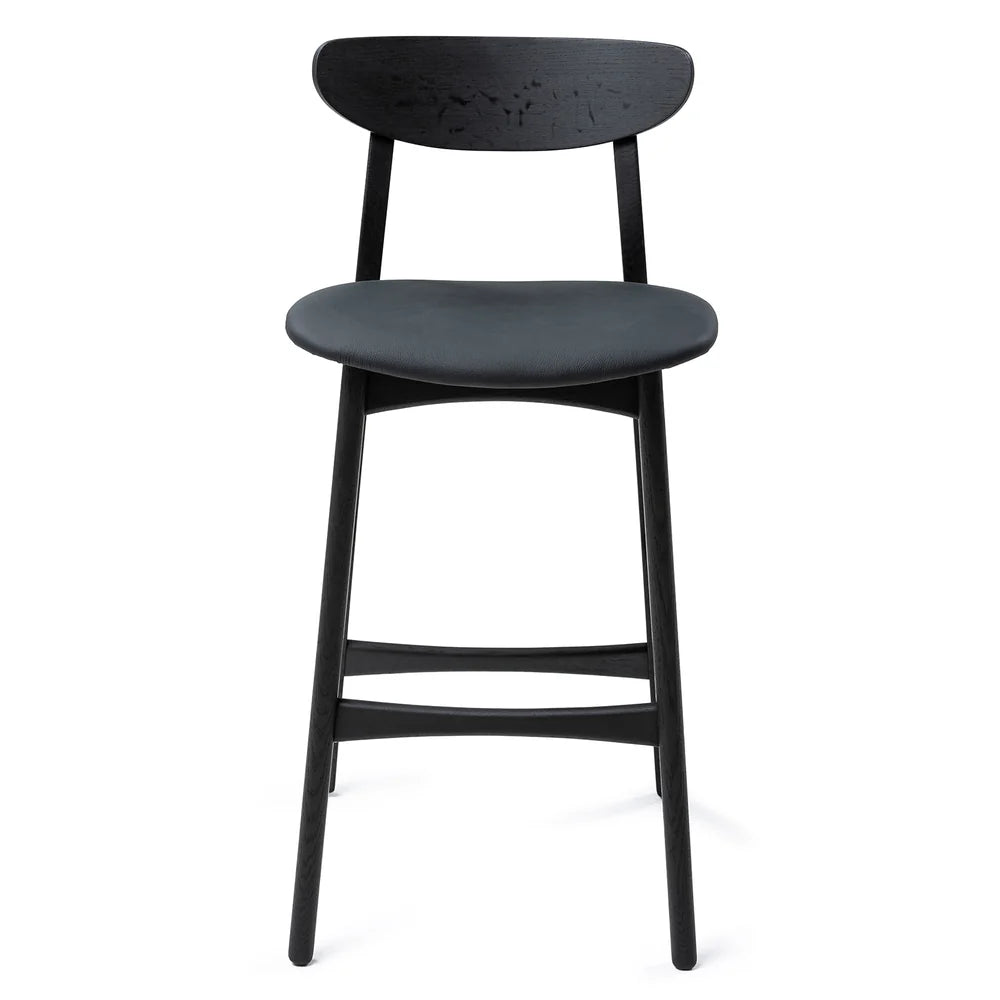 Megan handcrafted solid wood bar counter stool from natural oak and natural leather seat.