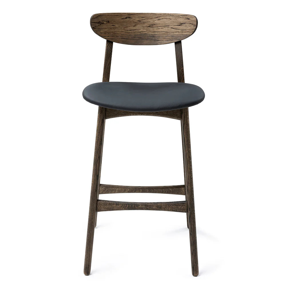 Megan handcrafted solid wood bar counter stool from natural oak and natural leather seat.
