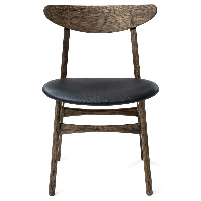 Solid Wood Dining Chair in Dark Oak and Natural Black Leather - Ultimate Comfort!
