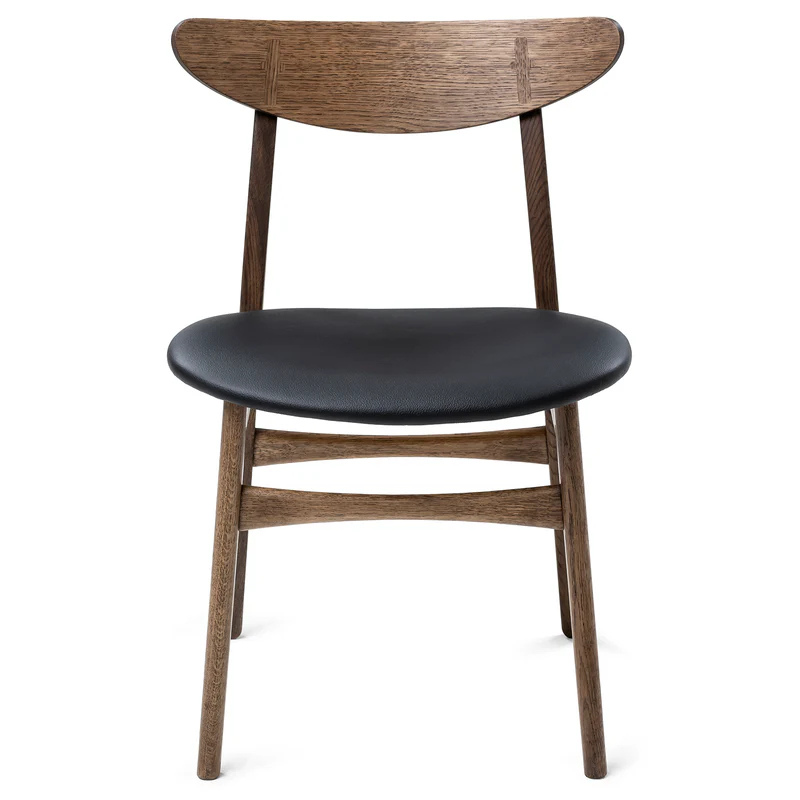Solid Wood Dining Chair in Dark Oak and Natural Black Leather - Ultimate Comfort!