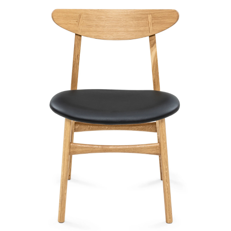 Solid Wood Dining Chair in Natural Oak and Natural Black Leather - Ultimate Comfort!