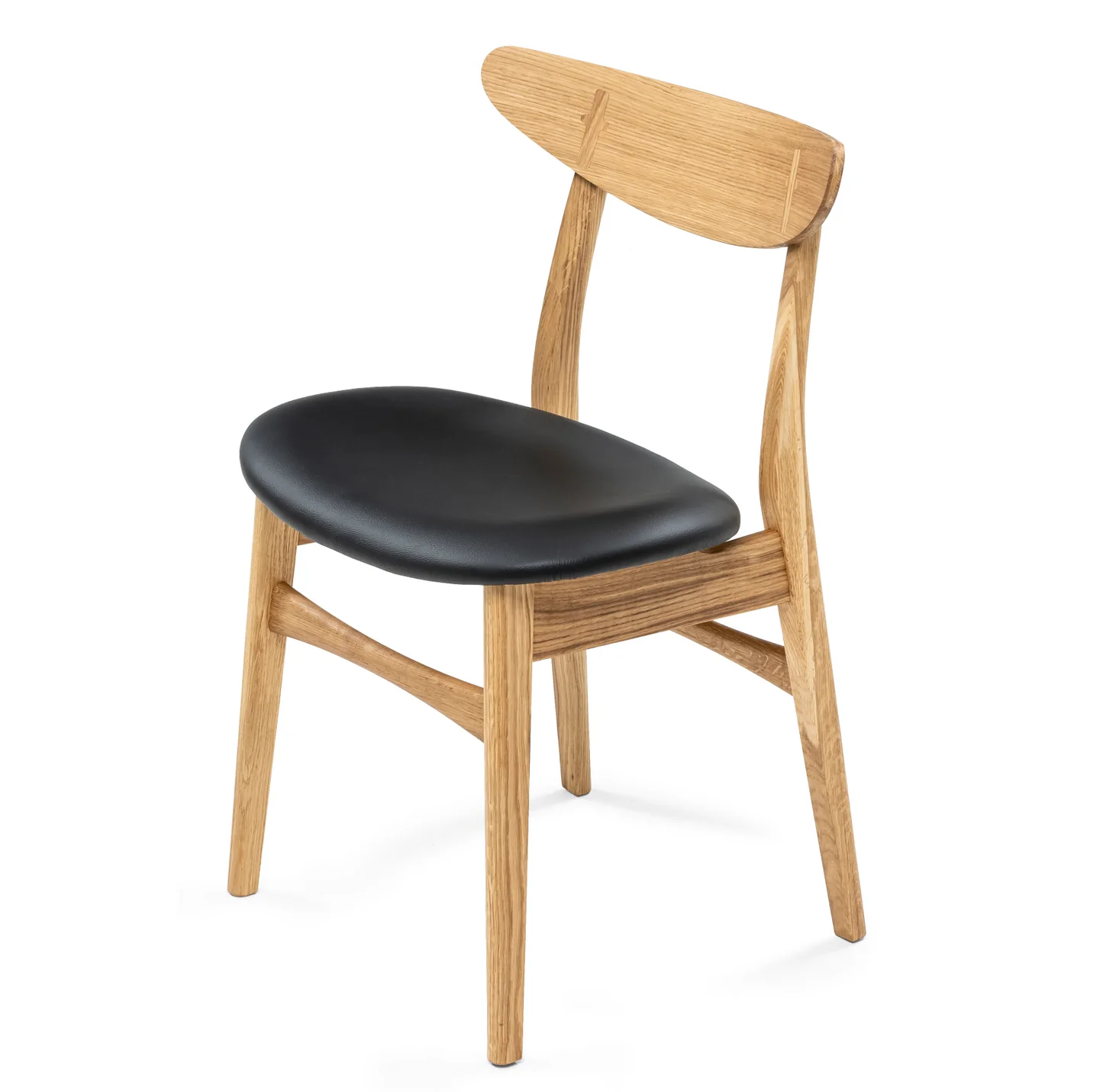 Solid Wood Dining Chair in Natural Oak and Natural Black Leather - Ultimate Comfort!
