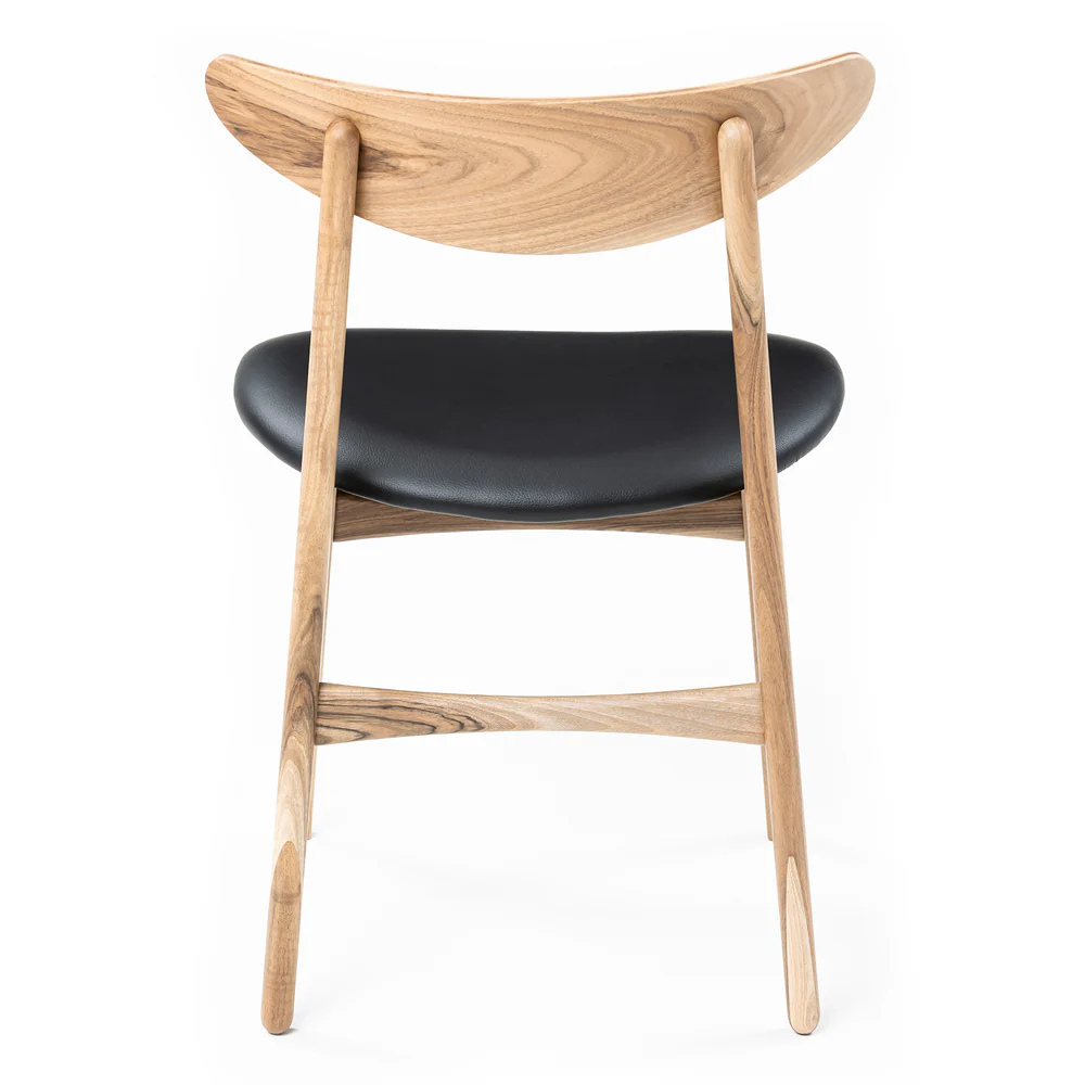 Solid Wood Dining Chair in Natural Walnut and Natural Black Leather - Ultimate Comfort!