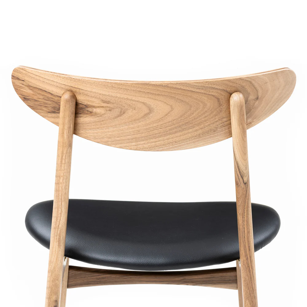 Solid Wood Dining Chair in Natural Walnut and Natural Black Leather - Ultimate Comfort!