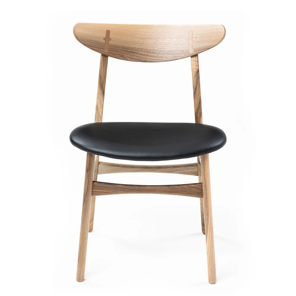 Solid Wood Dining Chair in Natural Walnut and Natural Black Leather - Ultimate Comfort!