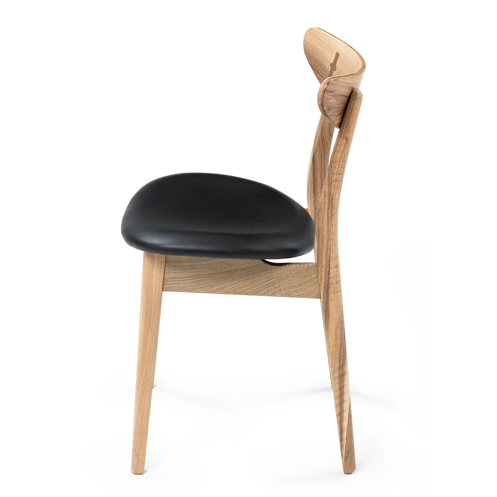 Solid Wood Dining Chair in Natural Walnut and Natural Black Leather - Ultimate Comfort!