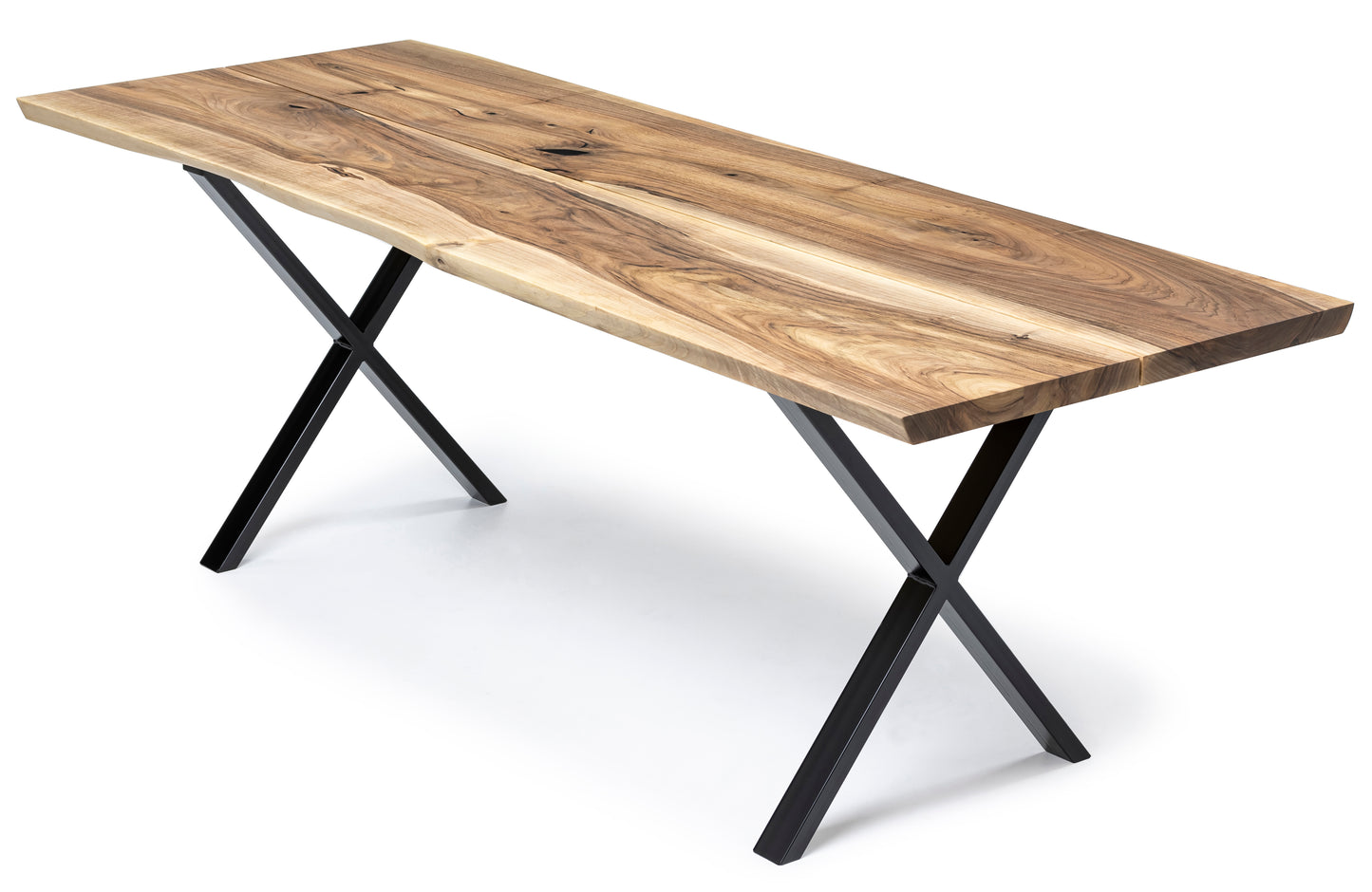 Megan Extendable Solid Wood Natural Walnut Dining Table With Metal Legs Talia Haus