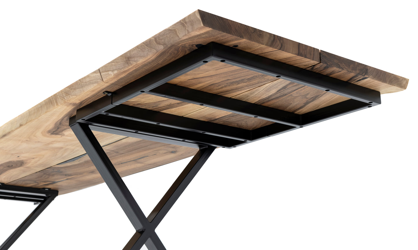 Megan Extendable Solid Wood Natural Walnut Dining Table With Metal Legs Talia Haus