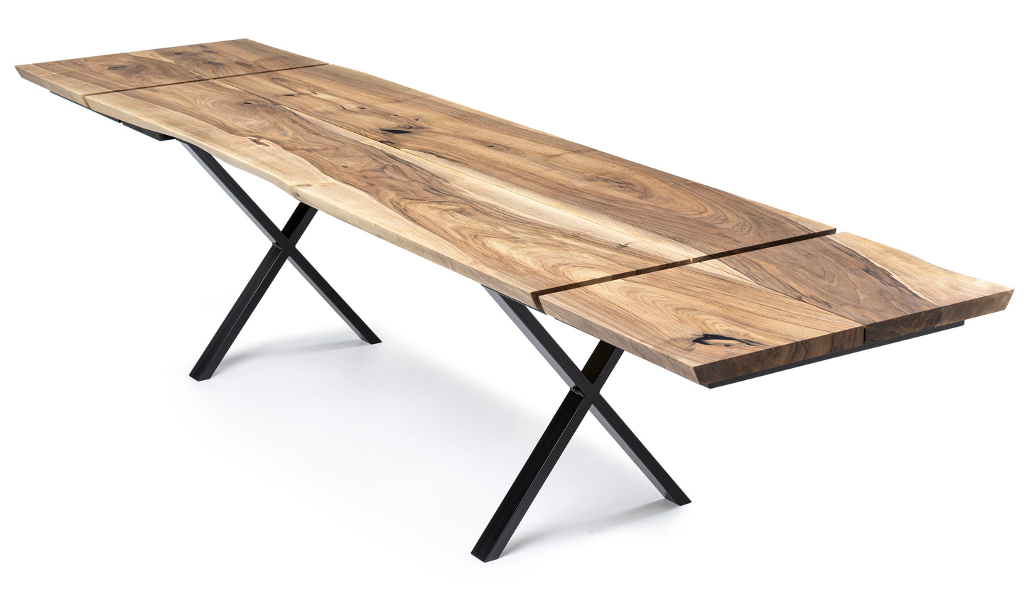 Megan Extendable Solid Wood Natural Walnut Dining Table With Wood Legs Extensions Mechanism Talia Haus