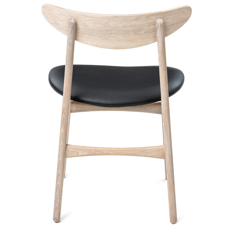 Solid Wood Dining Chair in White Oak and Natural Black Leather - Ultimate Comfort!