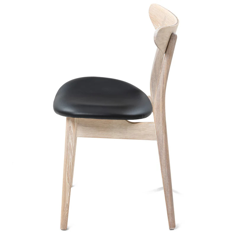 Solid Wood Dining Chair in White Oak and Natural Black Leather - Ultimate Comfort!