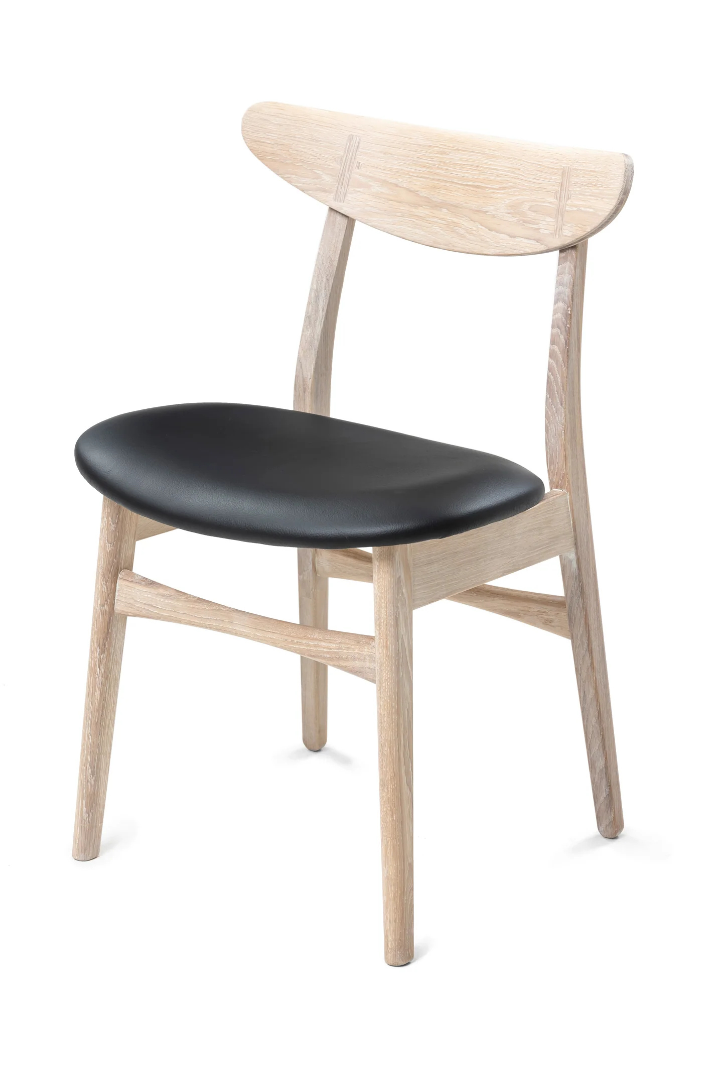 Solid Wood Dining Chair in White Oak and Natural Black Leather - Ultimate Comfort!