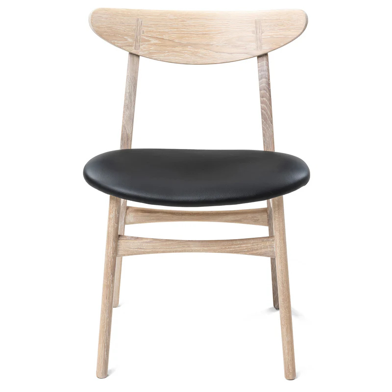 Solid Wood Dining Chair in White Oak and Natural Black Leather - Ultimate Comfort!
