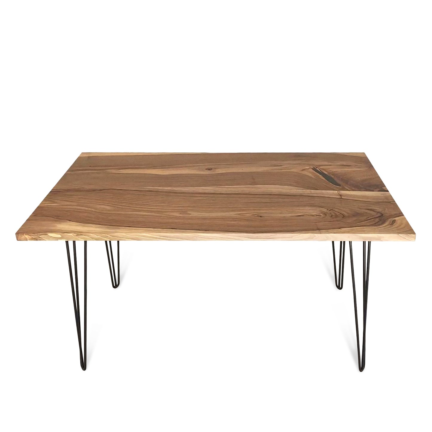 Rhea bespoke solid wood dining table handcrafted from FSC-certified oak or walnut planks, featuring a 4 cm thick tabletop with customizable live edge or clean-cut finish. A luxury, non-extendable table made to order in Europe, blending premium craftsmanship with modern elegance. Paired with black or golden metal legs for a refined, contemporary look, this sustainable dining piece celebrates natural materials and bespoke design.