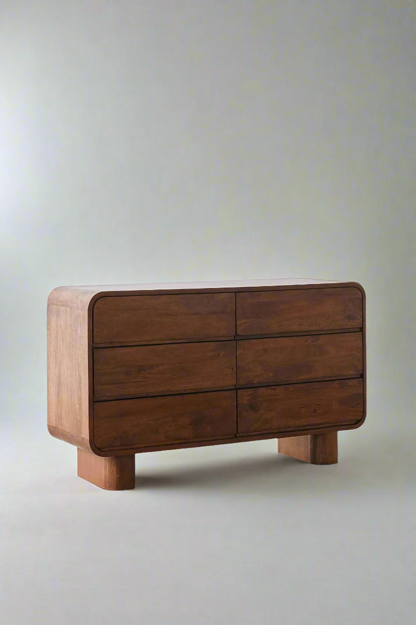 Modern solid oak sideboard chest of drawers with ample storage, featuring a modern design, smooth wood grain, and soft-close doors—perfect for bedroom or living room.