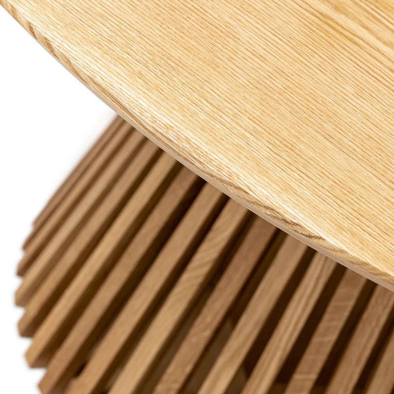 Custom round dining table, extendable and expandable, solid FSC oak with pipe leg base, sustainable, handmade furniture delivered across Europe.