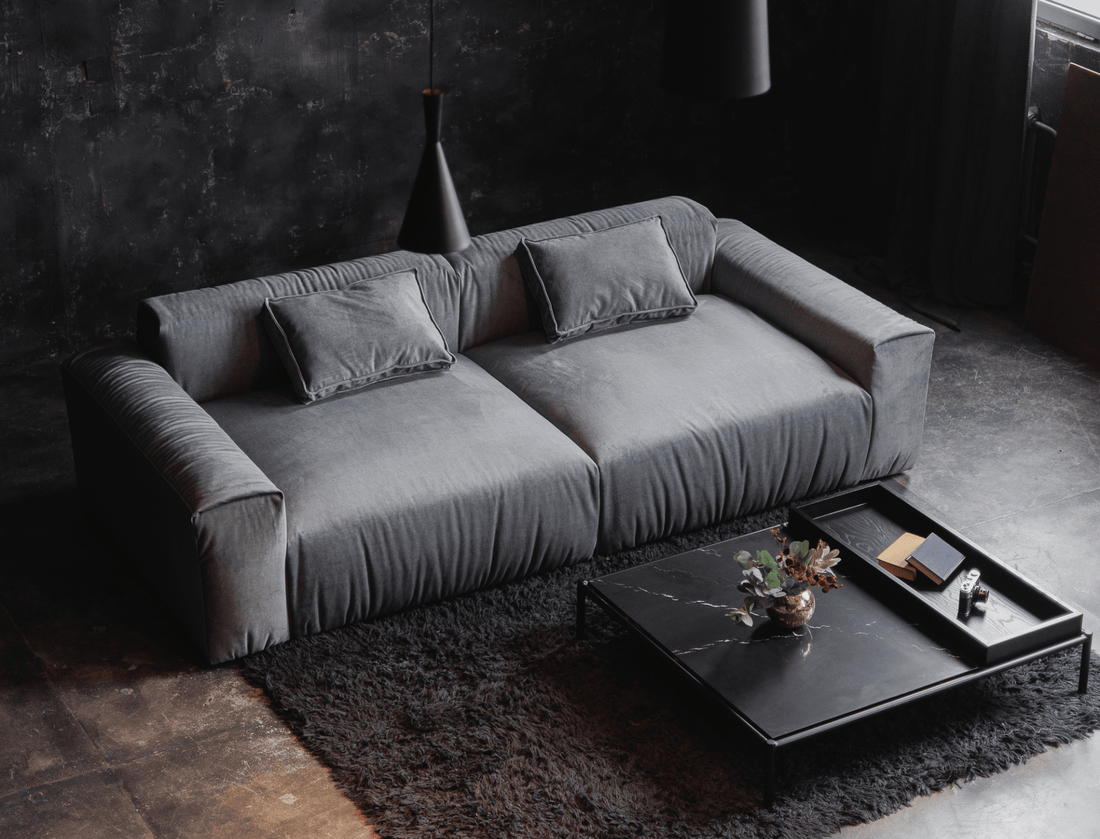 Minimalistic modern gray modular sofa, made in Europe