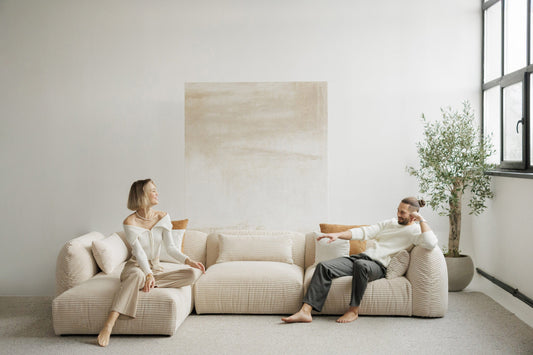Beige ribfluwelen modulaire bank, gemaakt in Europa