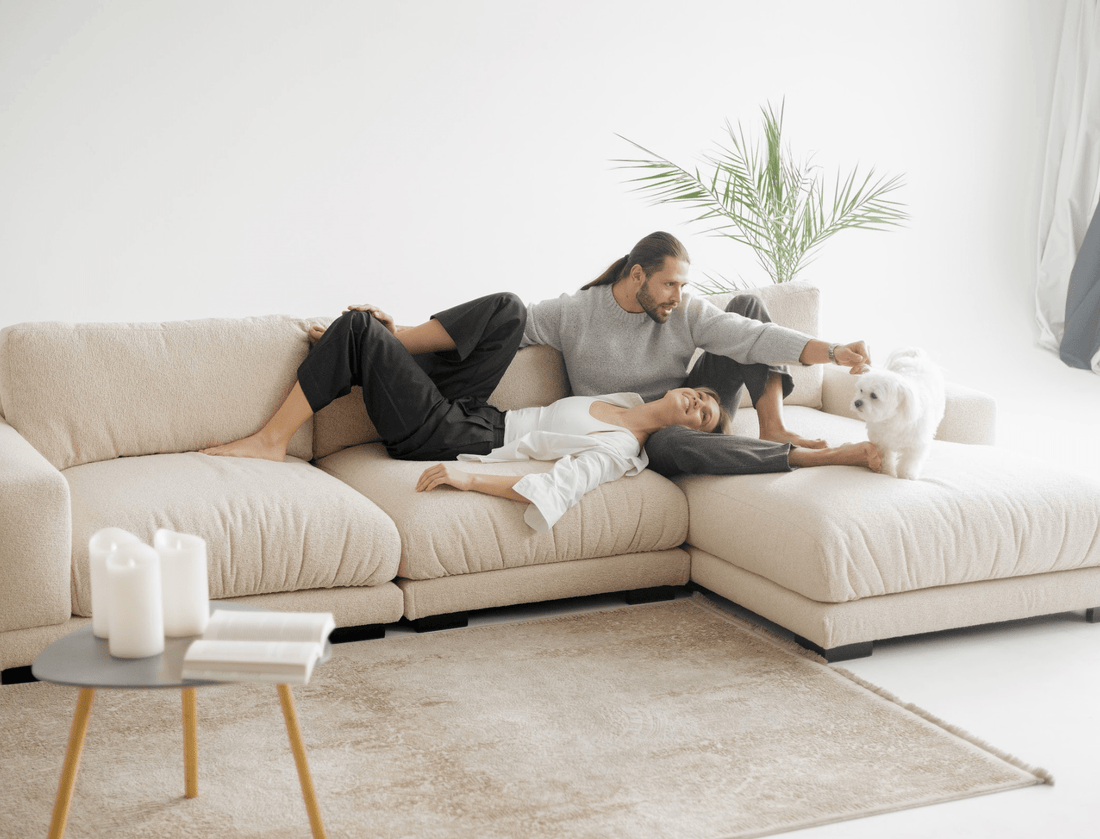 modern modular sofa in beige fabric made in Europe