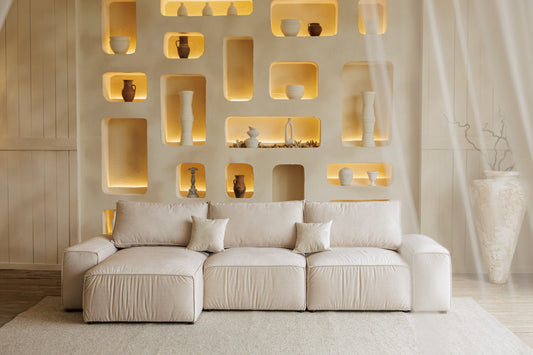 Divano letto allungabile beige con contenitore, consegna in Europa