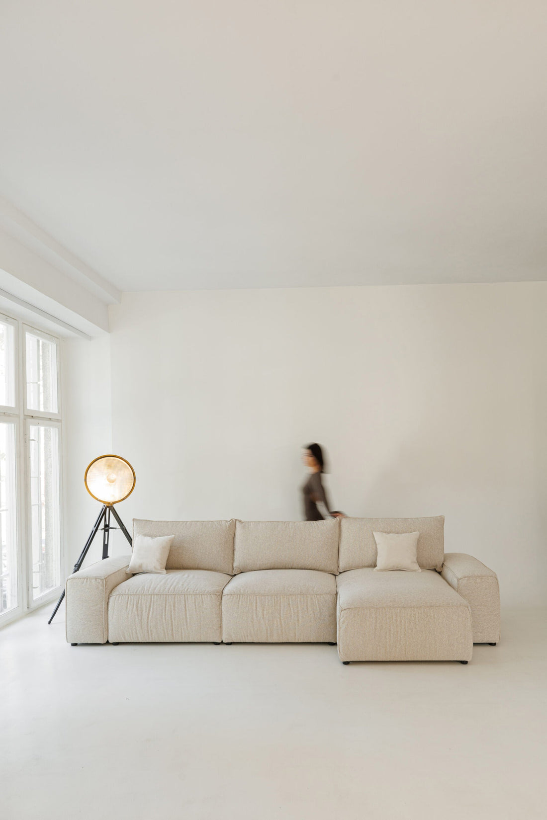 Beige modular sofa bed with storage made in Europe