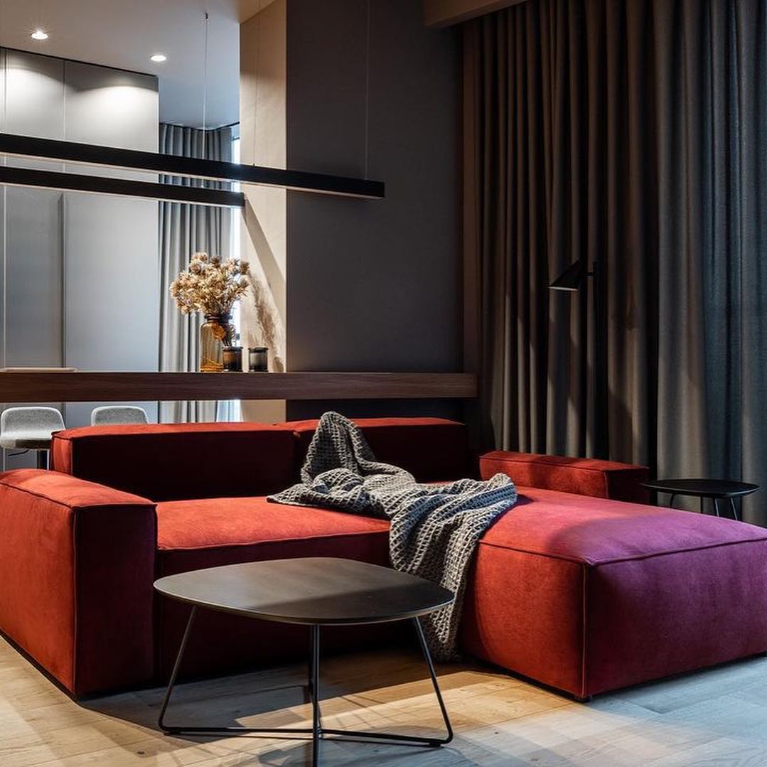 modern modular corner sofa in red fabric made in Europe