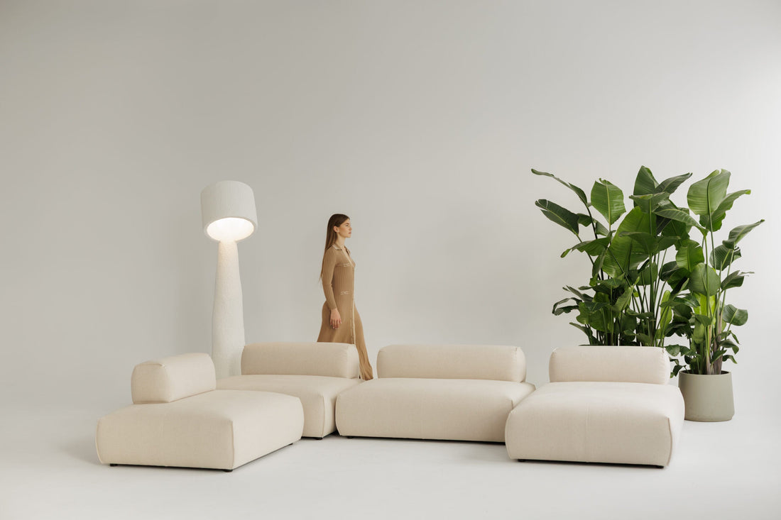 Canapé modulable moderne en tissu blanc, fabriqué en Europe