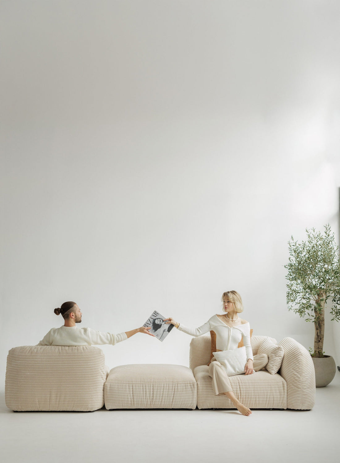 Beige manchester-modulsofa, lavet i Europa