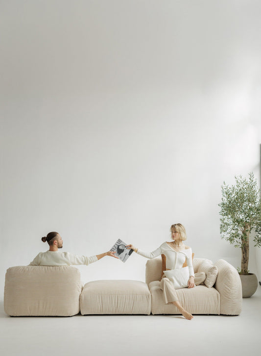 Beige manchester-modulsofa, lavet i Europa