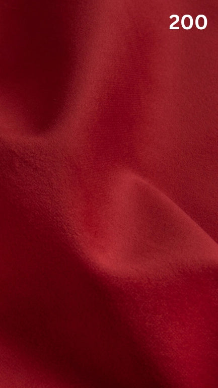 Premium velvet fabric for sofas in red with a number '200' in the corner. 