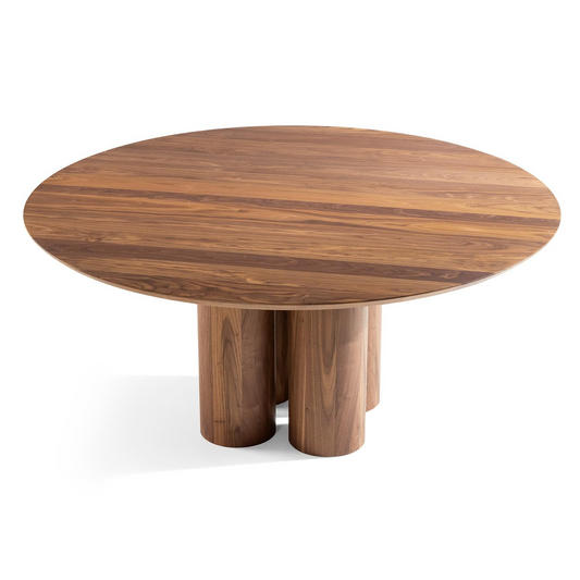 Table à manger ronde extensible design Ameline en noyer chocolat