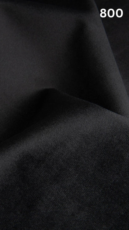 Premium velvet fabric for sofas in black with a number '800' in the corner. 