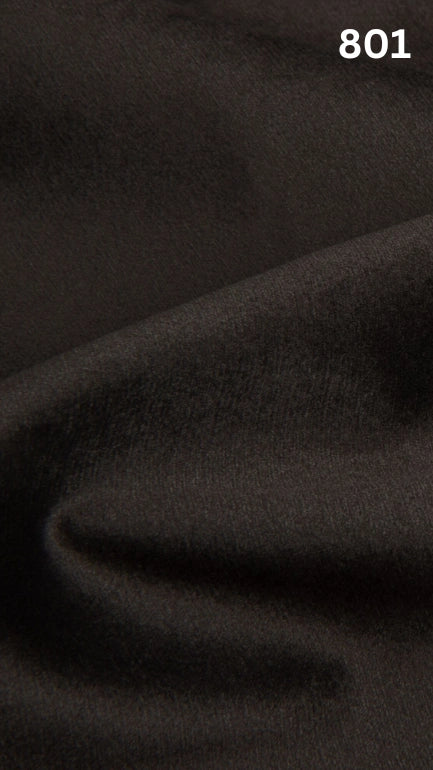 Premium velvet fabric for sofas in black with a number '801' in the corner. 