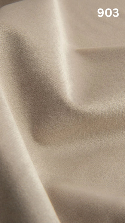Premium velvet fabric for sofas in cream with a number '903' in the corner. 