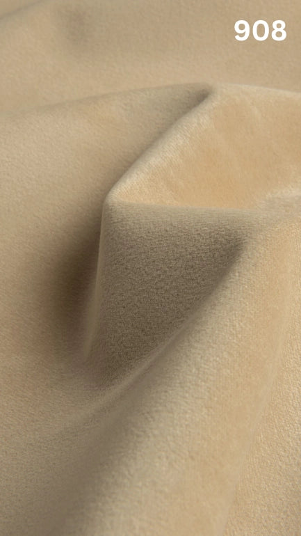 Premium velvet fabric for sofas in cream with a number '908' in the corner. 